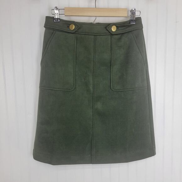 Loft Green Suede Mod Style Pencil Skirt Size 2 - Picture 1 of 7